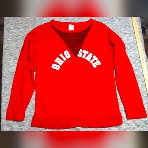 PINK VS Red Ohio State Women's Long Sleeve Shirt W/ Black Fishnet Vneck, Size XS